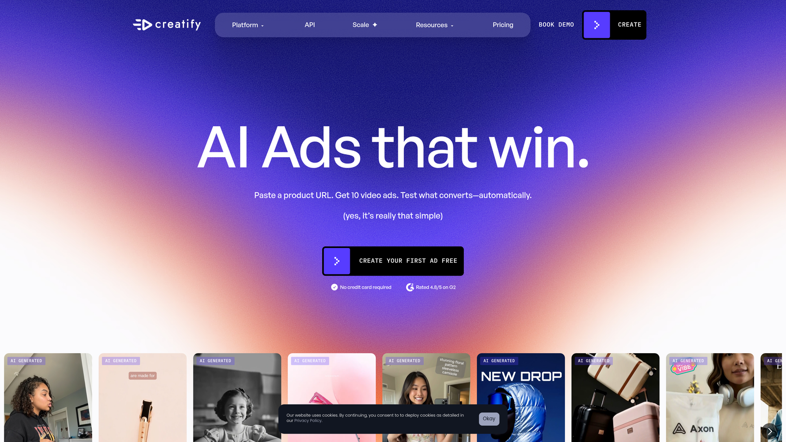 Screenshot of Creatify website