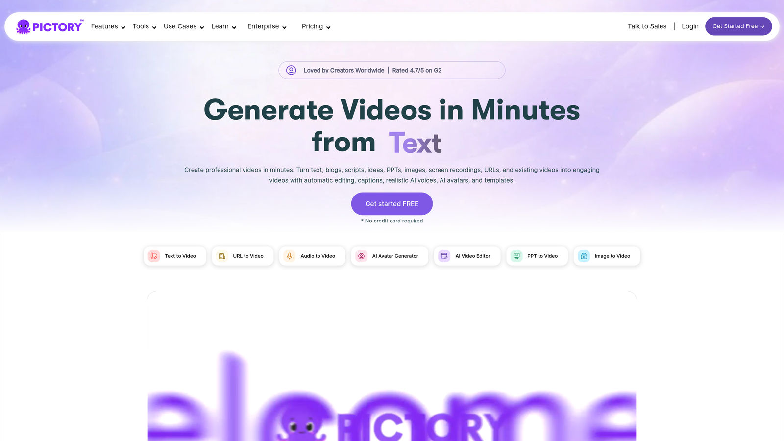 Screenshot of Pictory website