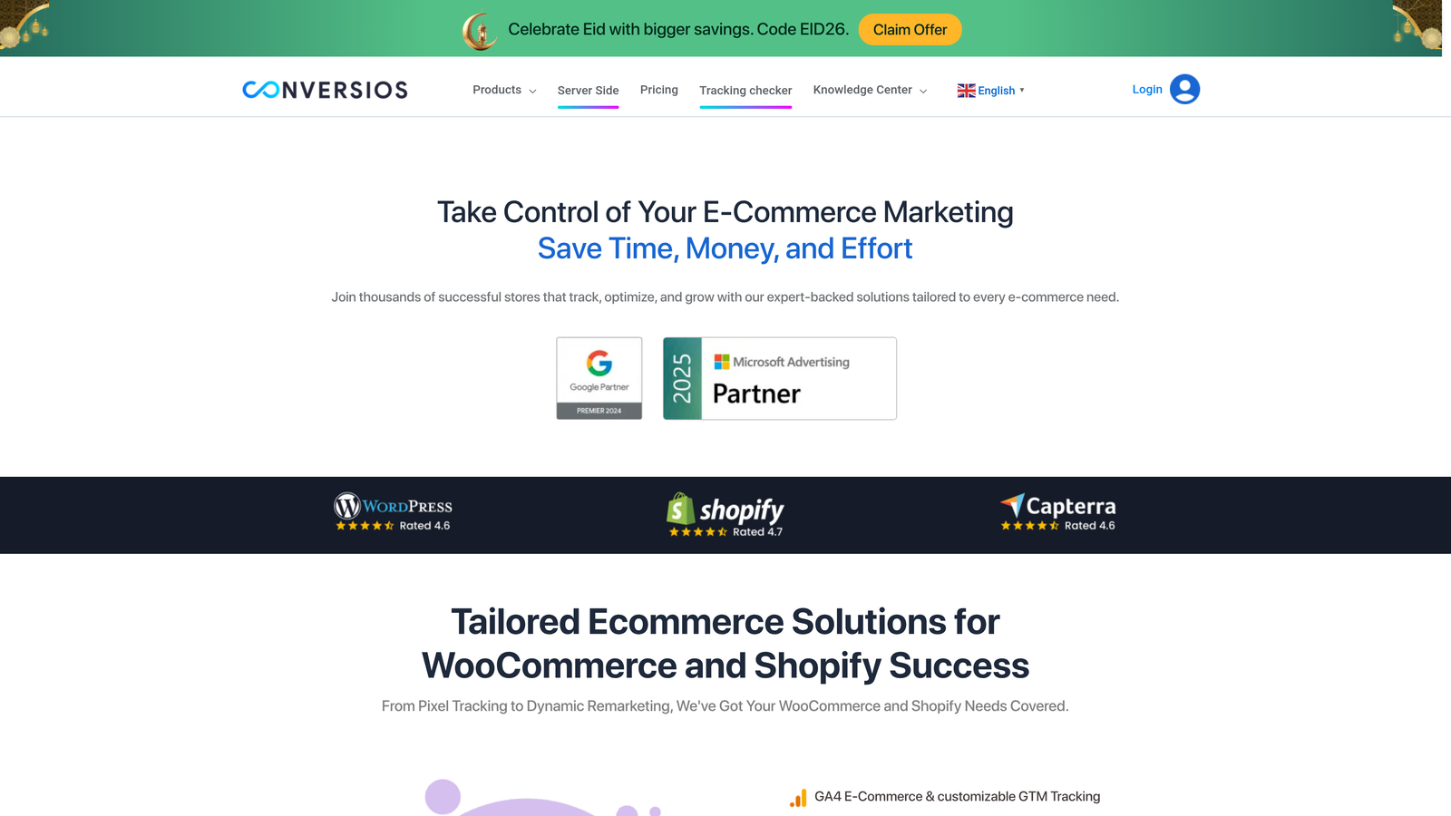 Screenshot of Conversios website