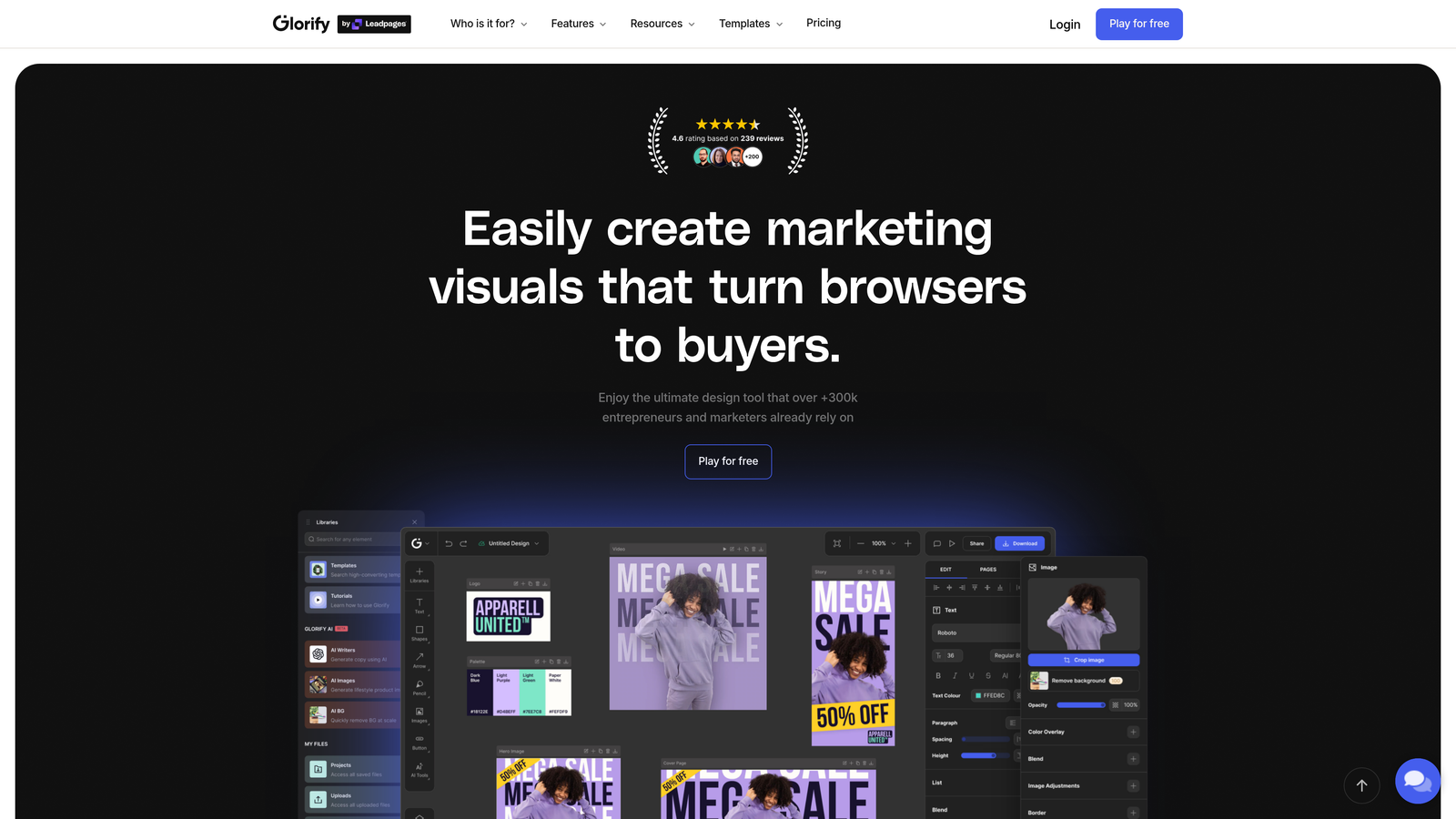 Screenshot of Glorify website
