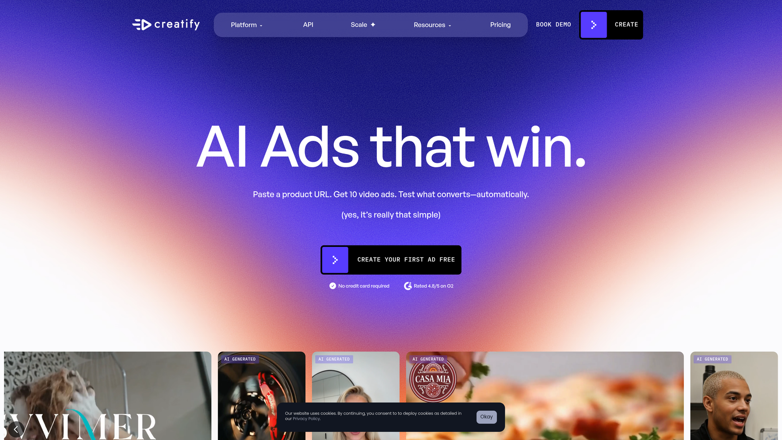 Screenshot of Creatify website