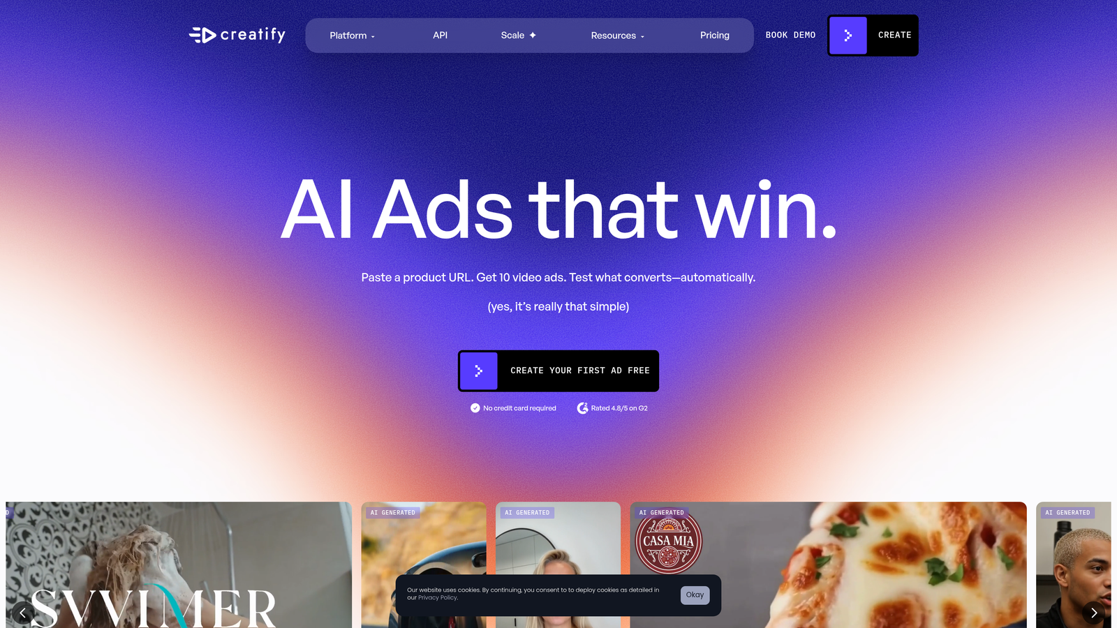Screenshot of Creatify website
