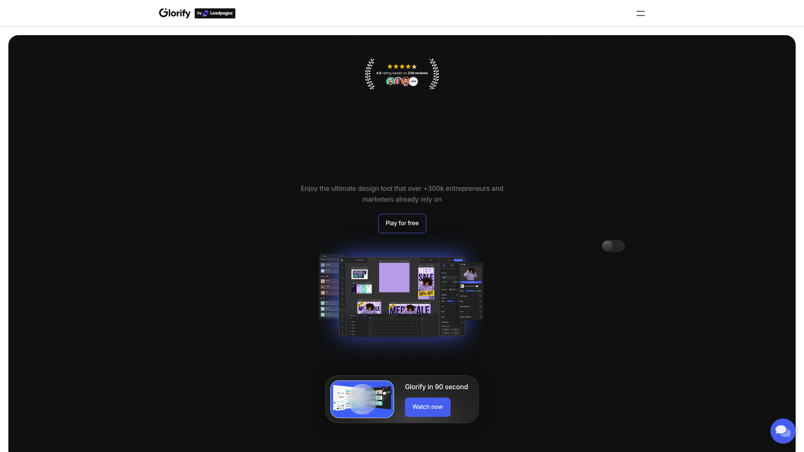 Screenshot of Glorify website