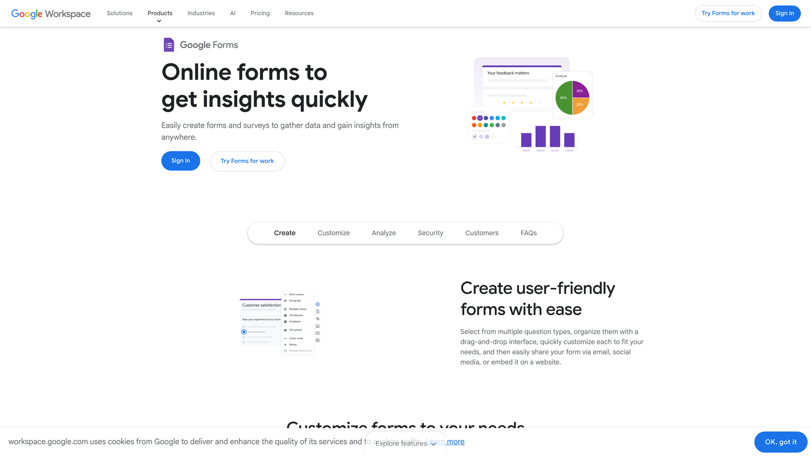 Screenshot of Google Forms website