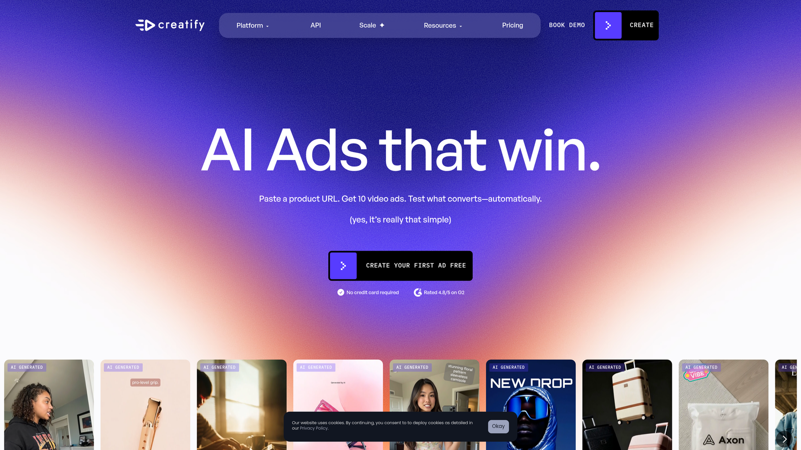 Screenshot of Creatify website