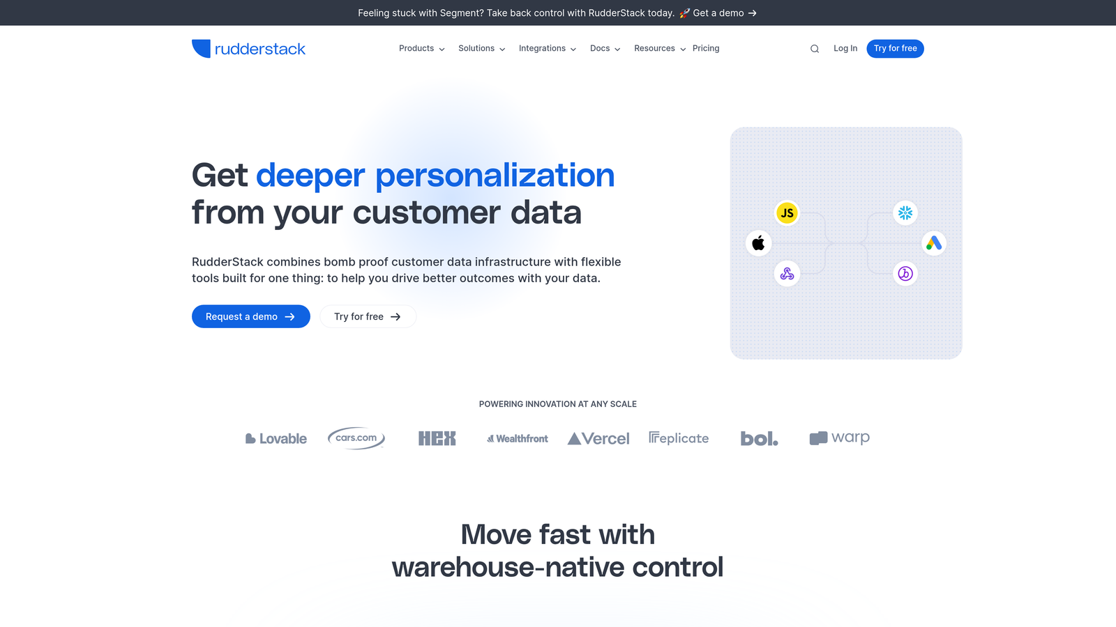 Screenshot of RudderStack website