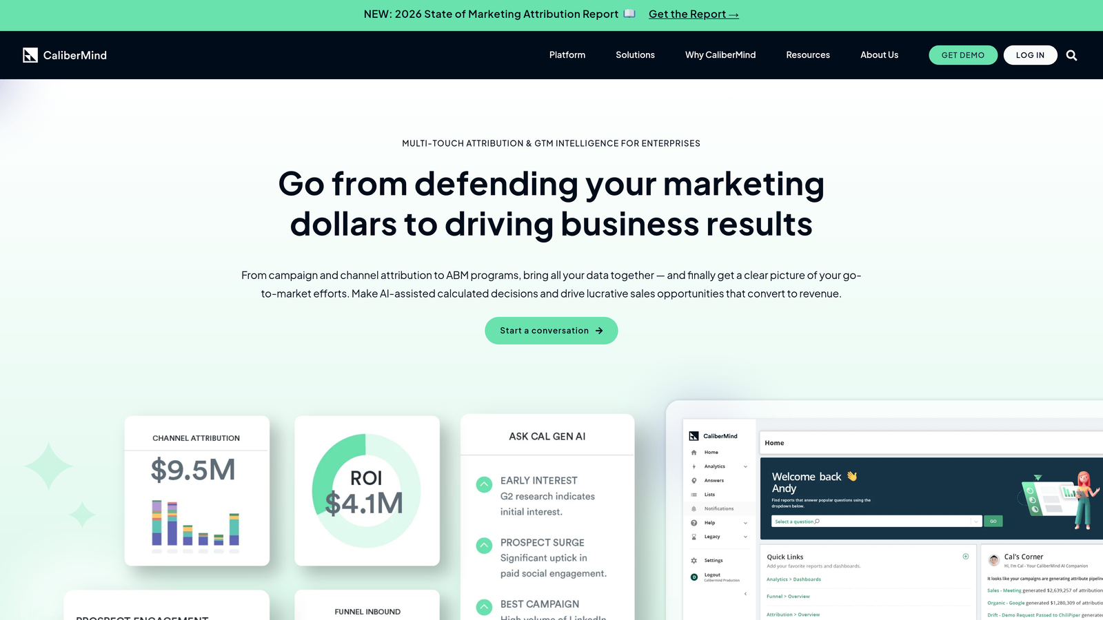 Screenshot of CaliberMind website