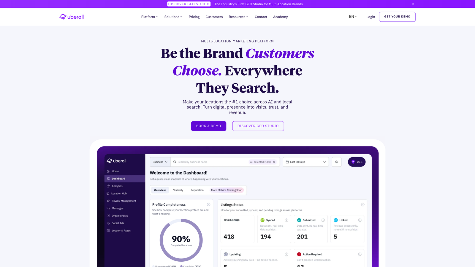 Screenshot of Uberall website