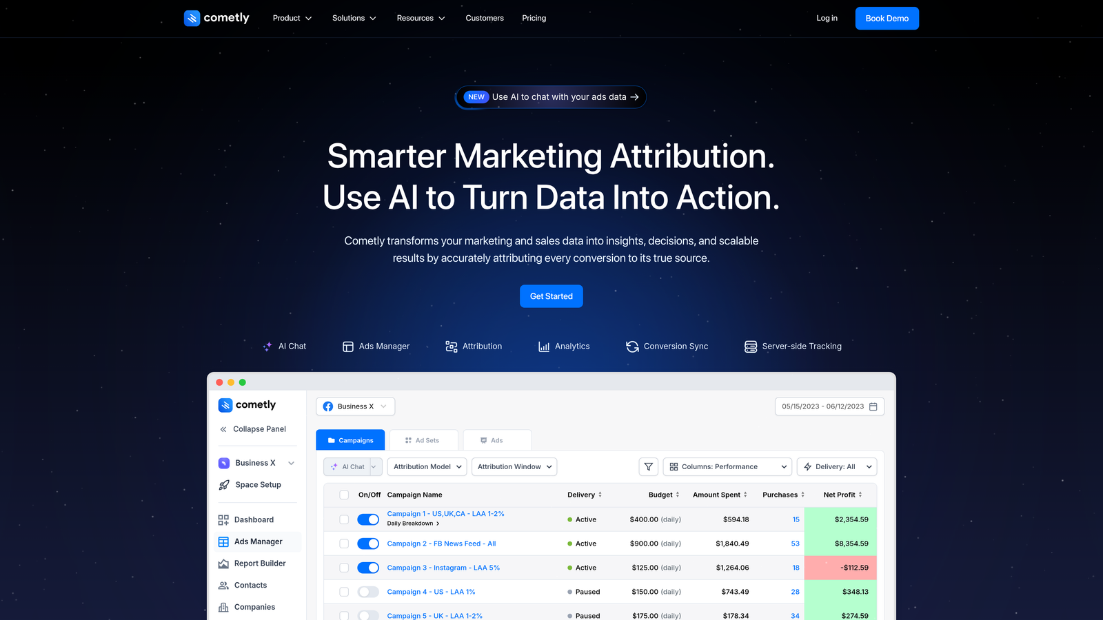 Screenshot of Cometly website