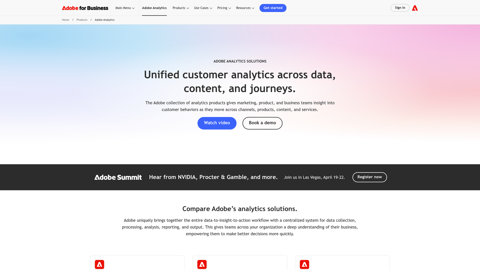 Screenshot of Adobe Analytics website