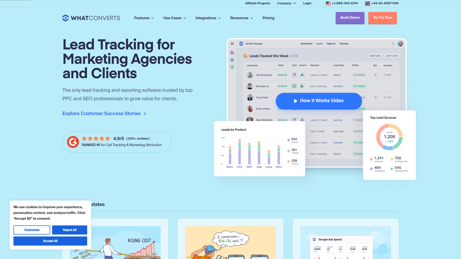 Screenshot of WhatConverts website