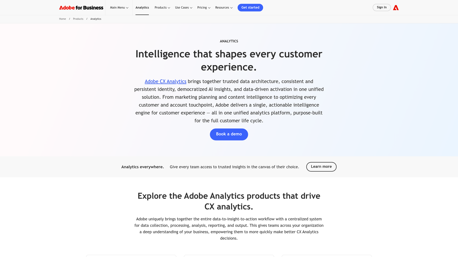 Screenshot of Adobe Analytics website