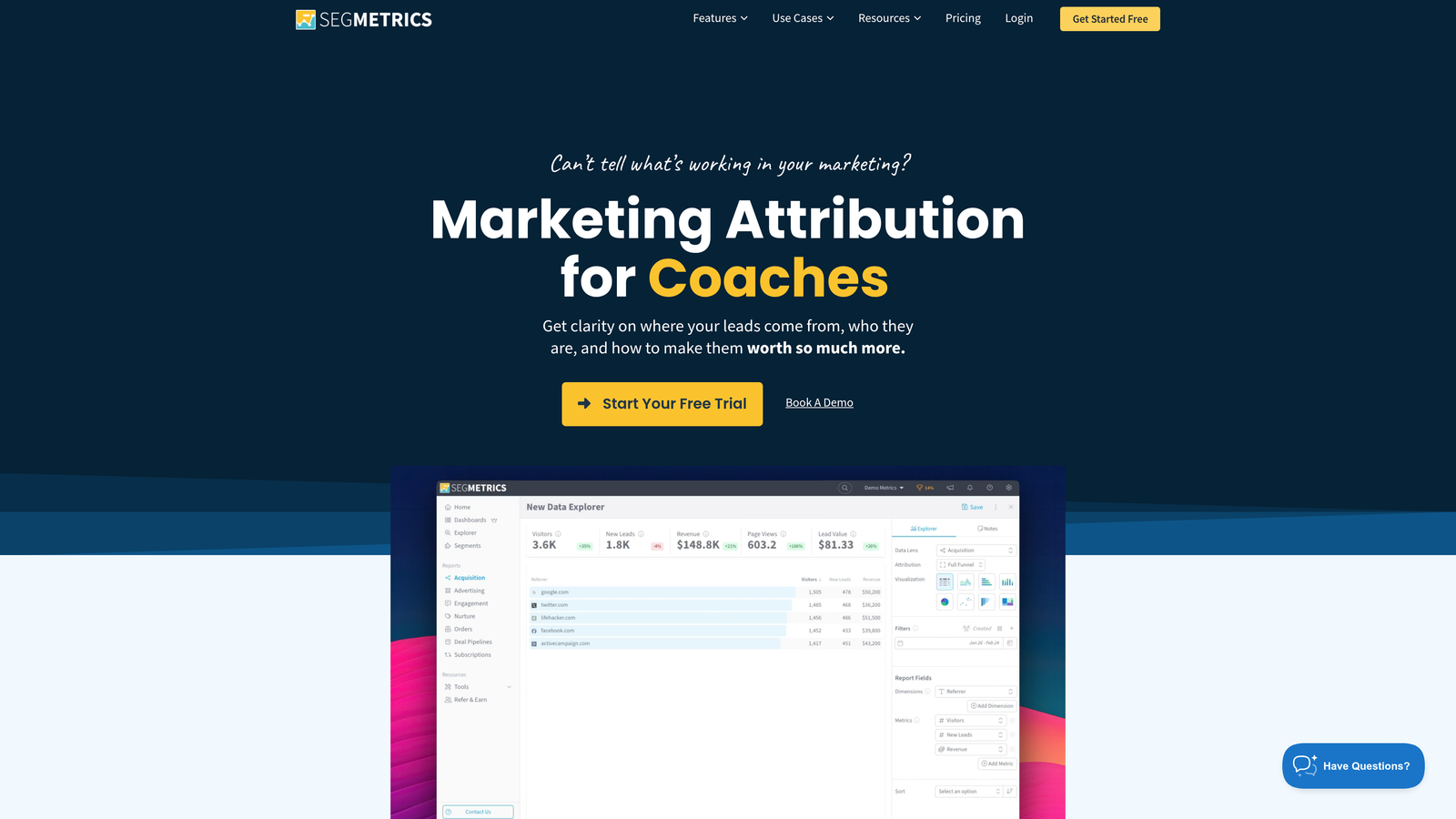 Screenshot of SegMetrics website