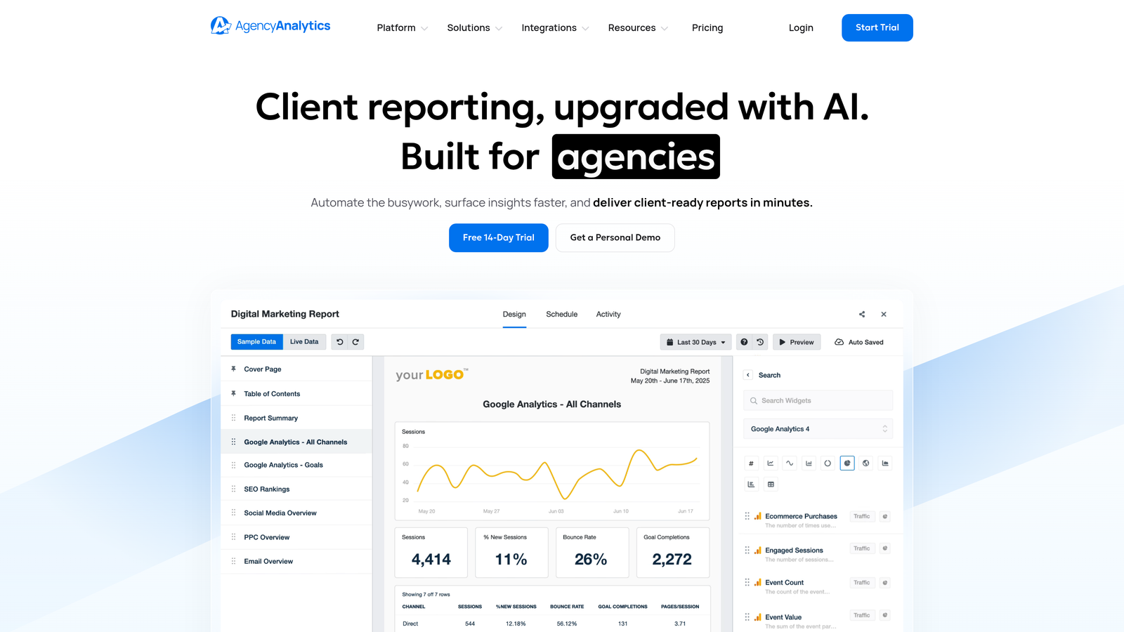 Screenshot of AgencyAnalytics website