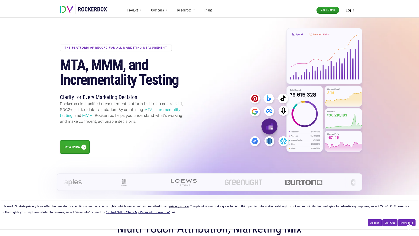 Screenshot of Rockerbox website