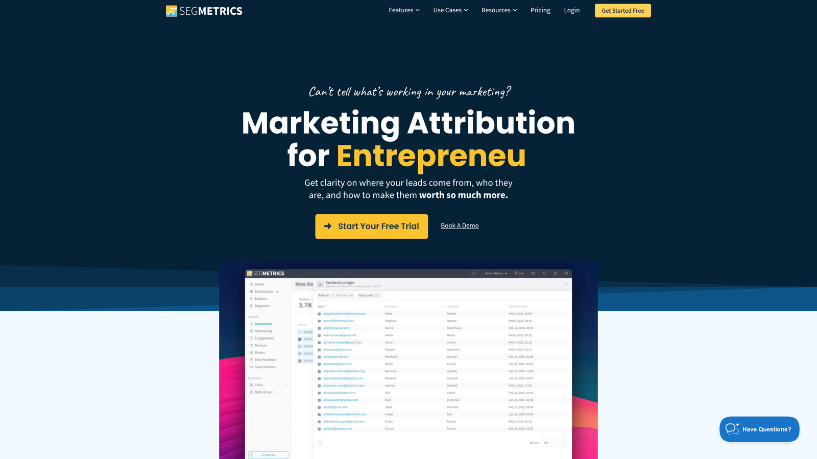 Screenshot of SegMetrics website