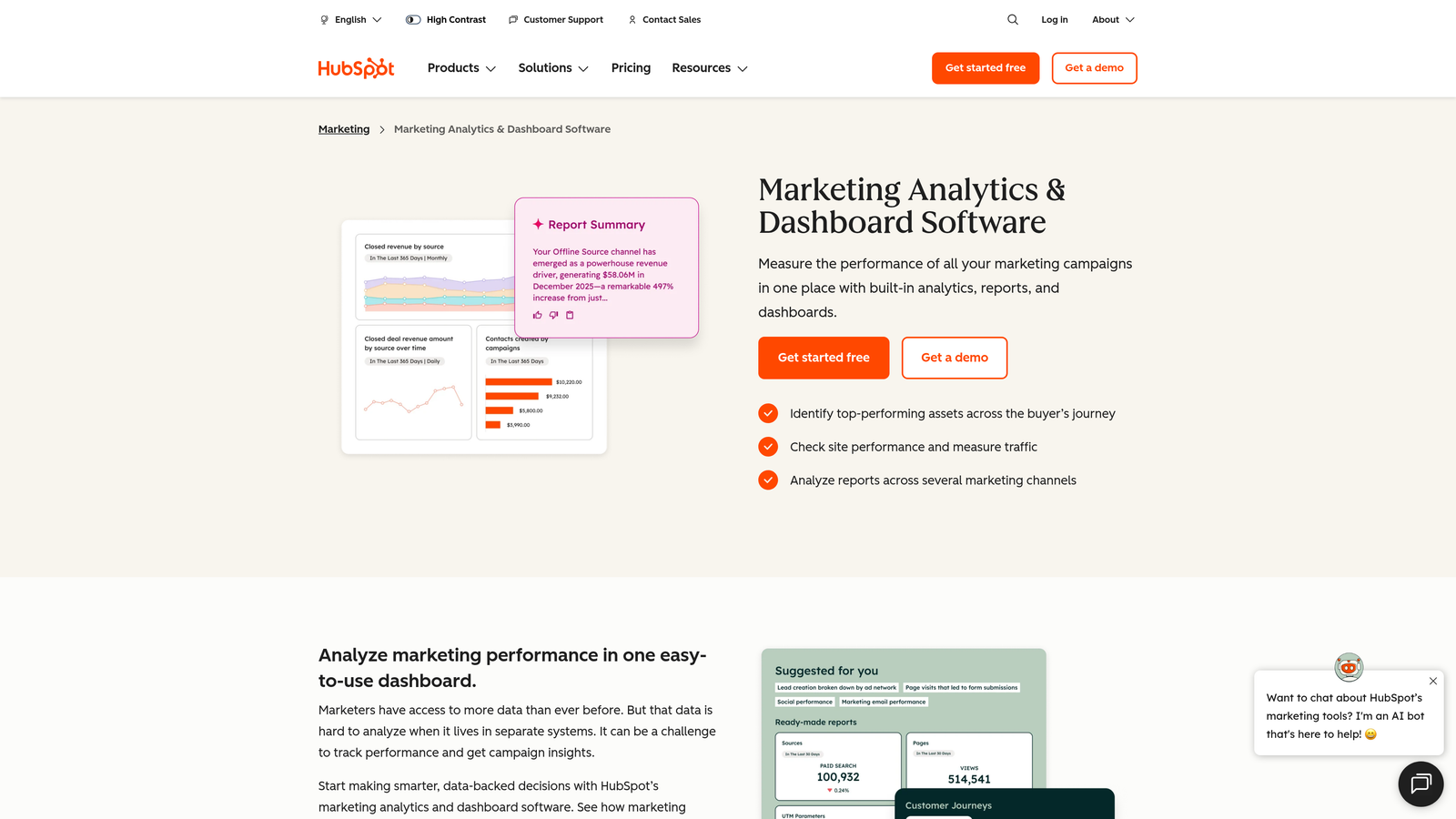 Screenshot of HubSpot Marketing Analytics website
