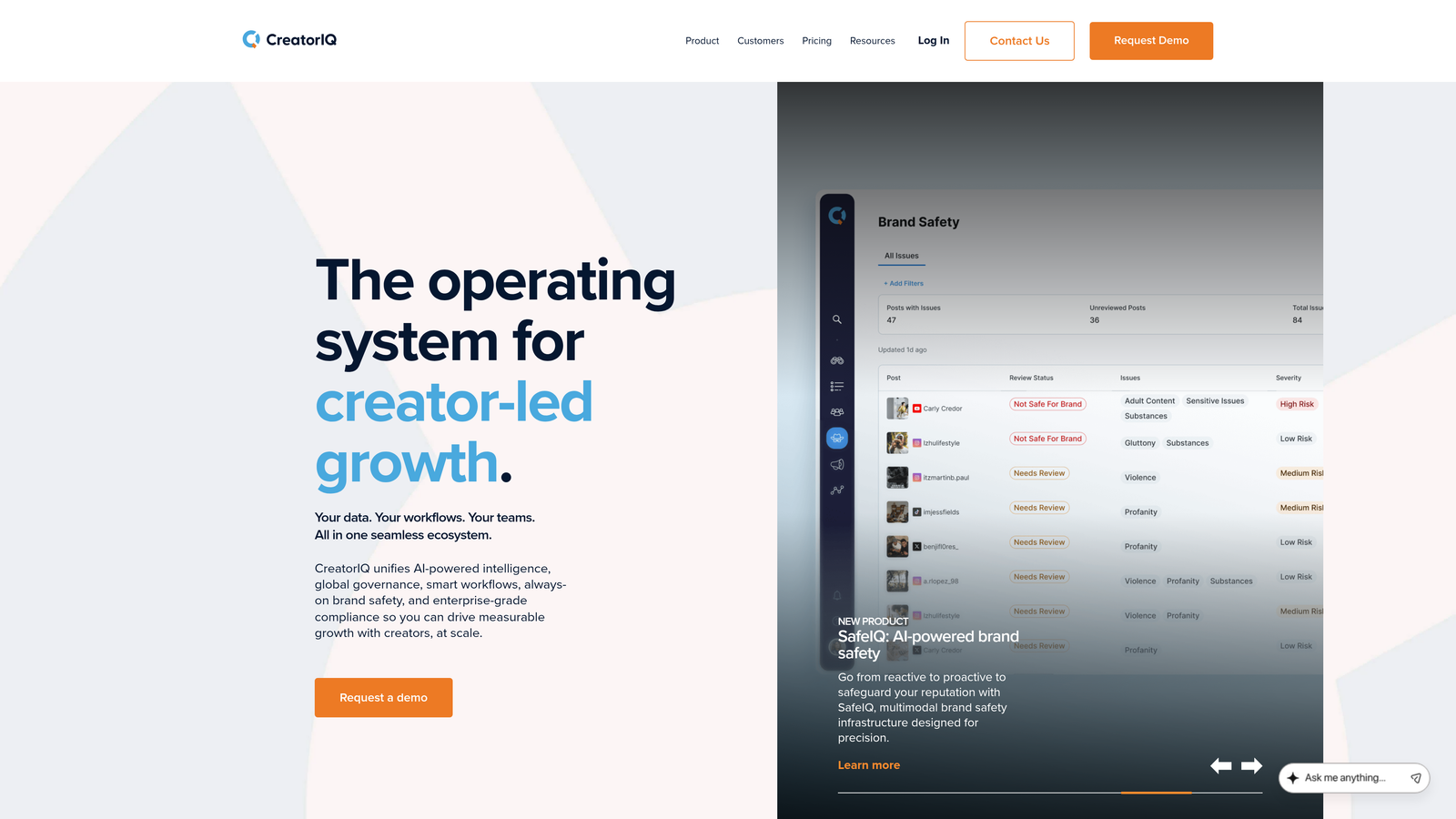 Screenshot of CreatorIQ website