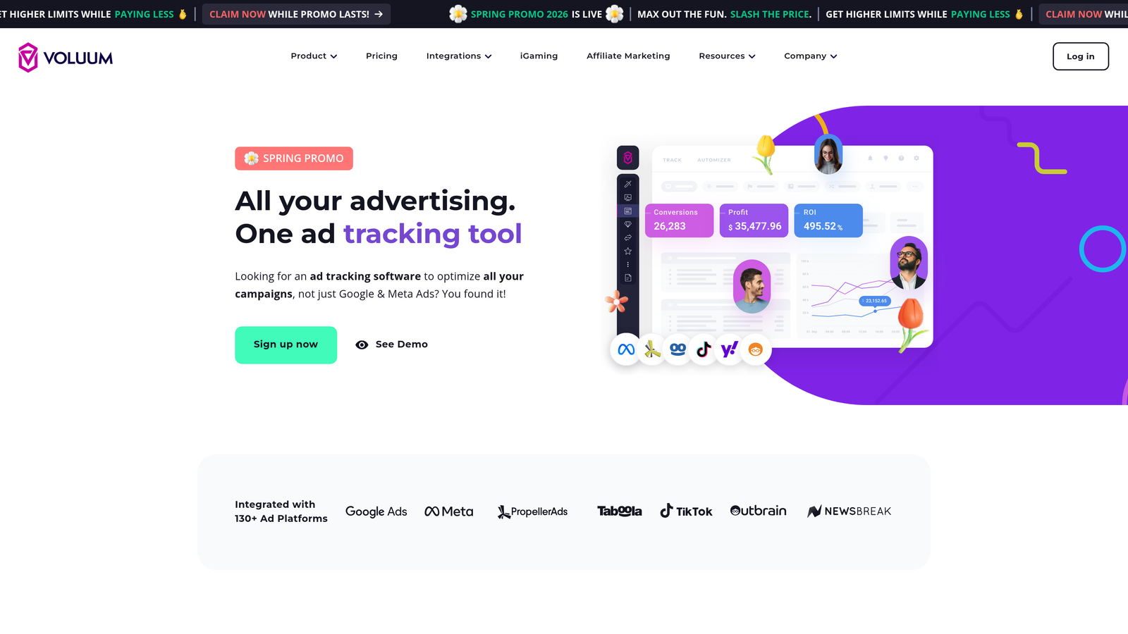 Screenshot of Voluum website