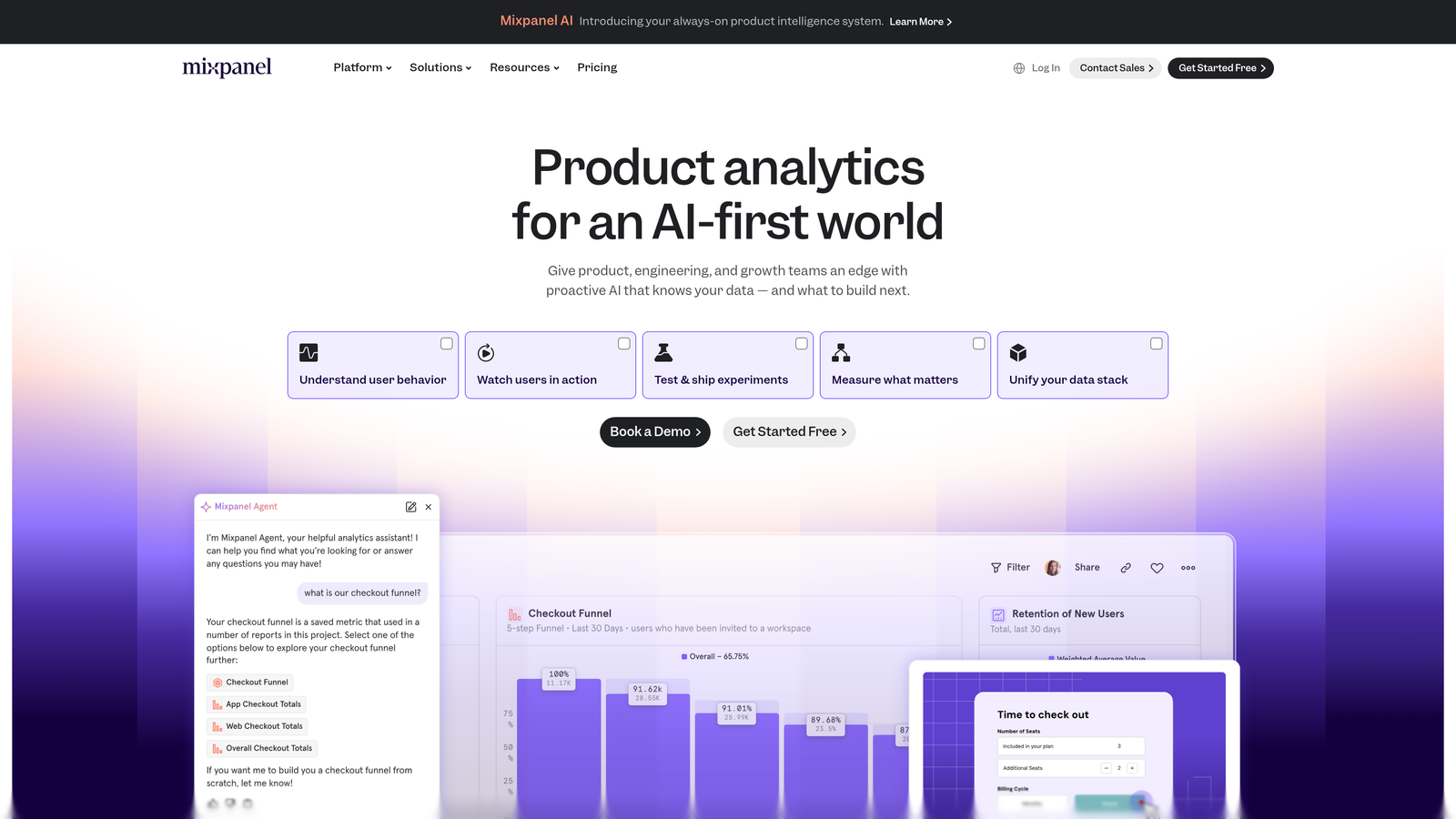 Screenshot of Mixpanel website