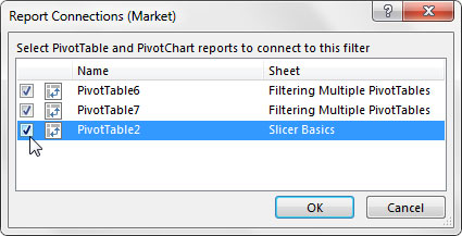 Choose the pivot tables that will be filtered by this slicer.