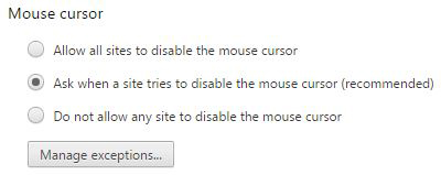 Figure 10: Tell Chrome not to let web sites disable your cursor.