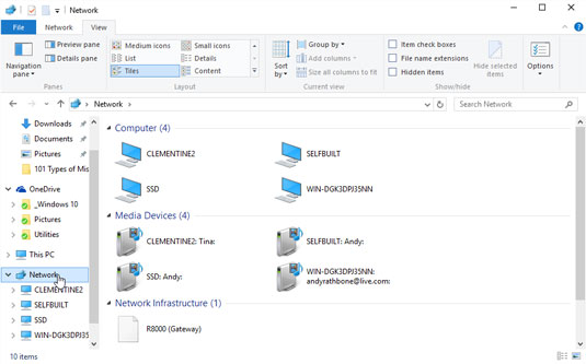 To find computers connected to your PC through a network, click the Navigation Pane's Network categ