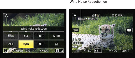 You can access the Wind Noise Reduction setting via the control strip, as shown on the left; the sy