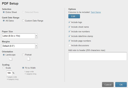 Figure 1: Export options for PDF.