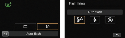 Change the flash setting via the Quick Control screen.