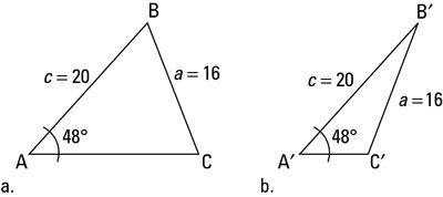 Two possible representations of an SSA triangle.