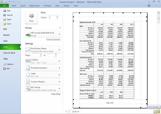 Drag a marker to adjust its margin in the Print panel when the Show Margins icon is selected.