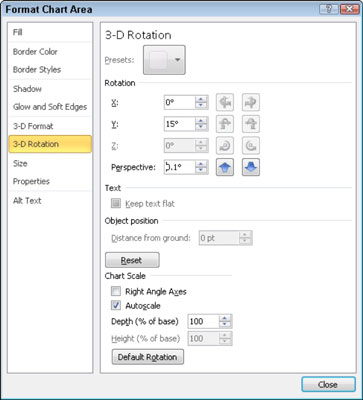 Use the 3-D Rotation settings to rotate a three-dimensional chart.