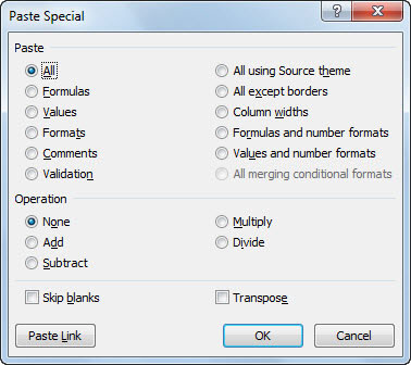 Paste only some of a copied or cut cell's properties with Paste Special.