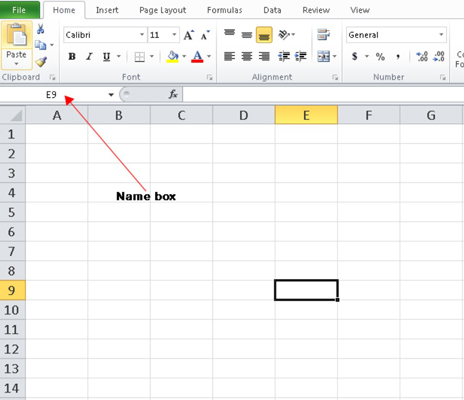 A black border surrounds the active cell in an Excel 2010 worksheet.