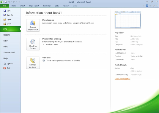 Open Backstage view to access file-related commands and modify program options.