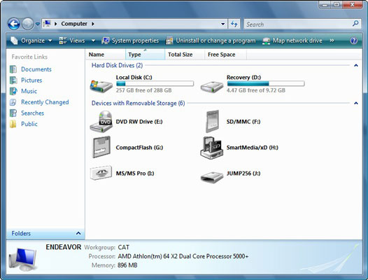 The Computer window shows all the permanent storage devices in a computer.