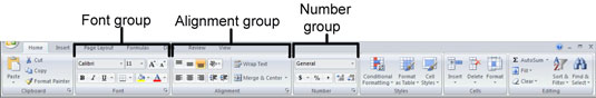 Find the Formatting toolbar button equivalents on the Home tab of the Ribbon.