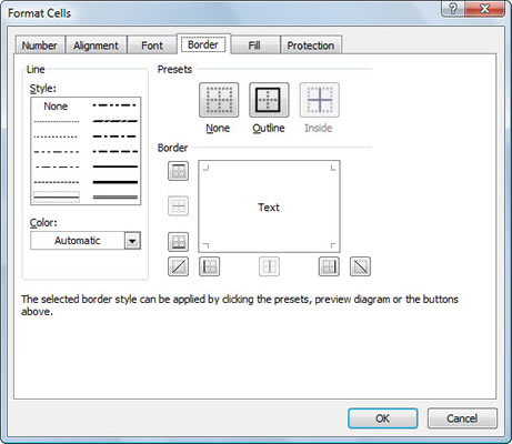 You’ll find more options for cell borders on the Border tab of the Format Cells dialog box.