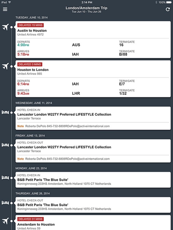 TripCase on iPade