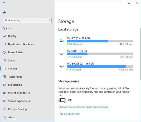 Storage Sense Windows 10