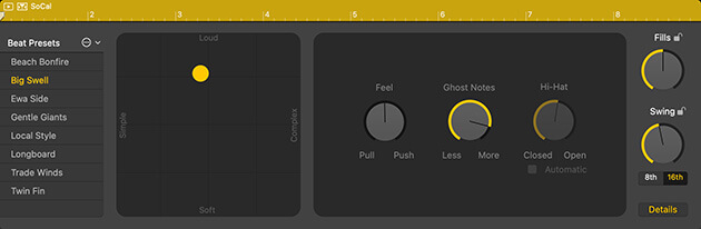 Screenshot of details area of the Logic Pro Drummer Editor