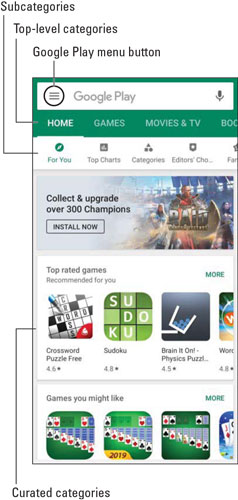 Play Store home page