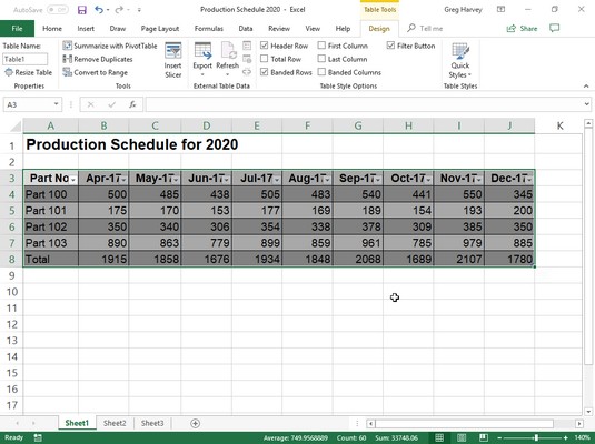 Table Tools Excel 2019