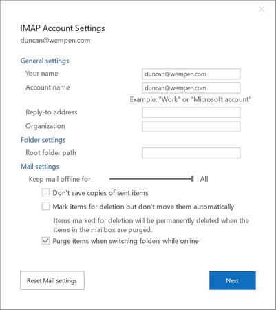 post-configuration changes Outlook 2019