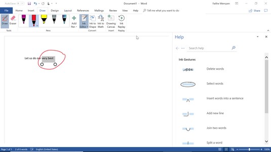 ink gestures hlep Office 2019
