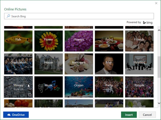 Online Pictures dialog box Excel 2019