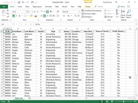 sort Excel data list