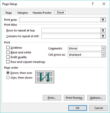 Excel 2019 page setup