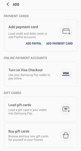 Samsung Pay credit card add page